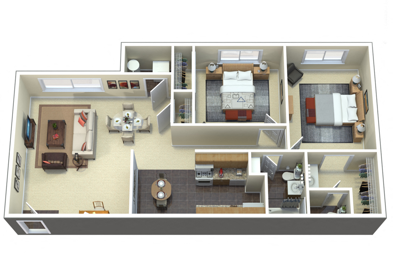 Floor plan for 2 beds, 1.5 baths, 890 sqft